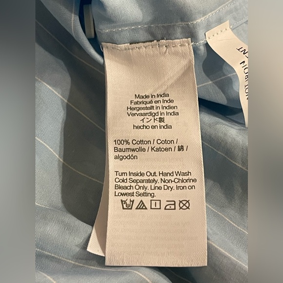 NWT J. Crew Collection Baby Blue White Pinstripe Embellished Crop Shirt Size 16 - Picture 11 of 11